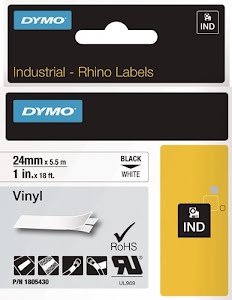 Labeltape bandbreedte 24 mm bandlengte 5,5 m Vinyltape zwart op wit DYMO