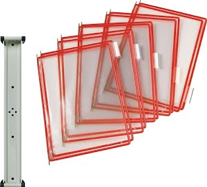 Wall holder 10 display panels red with wire frame TARIFOLD