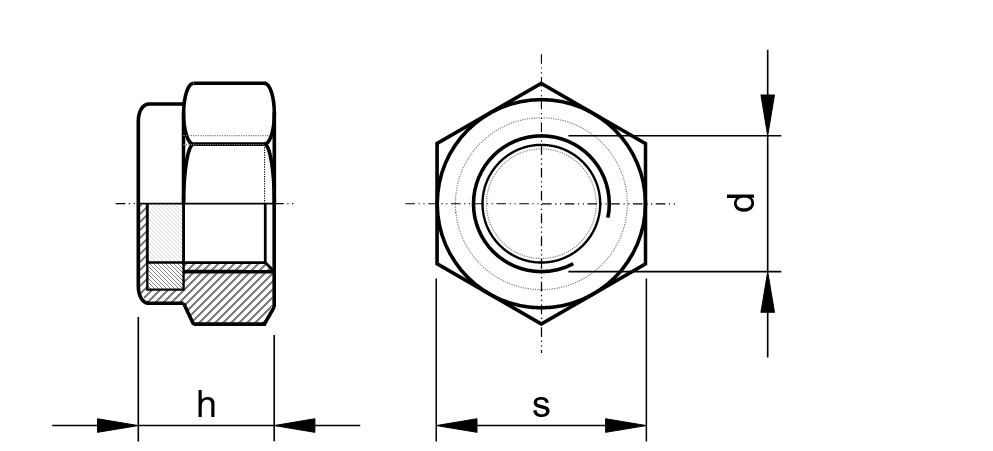 Écrou auto-freiné hexagonal avec anneau non-metallique DIN 985 Acier Lamelles de zinc exemptes de Cr<sup>6+</sup>- ISO 10683 flZnnc |6|