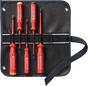 PB Swiss Tools Slotted/Phillips VDE Screwdriver Set in Roll-Up Case 5-Piece