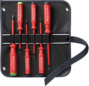 PB Swiss Tools Slotted/Pozidriv VDE Screwdriver Set in Roll-Up Case 6-Piece