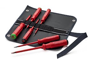 PB Swiss Tools Slotted/Pozidriv VDE Screwdriver Set in Roll-Up Case 6-Piece