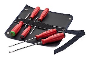 PB Swiss Tools Slotted/Pozidriv SwissGrip Screwdriver Set in Roll-Up Case 6-Piece