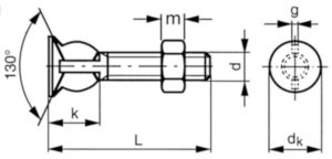 Senkkopfschrauben mit Flügelansatz und Sechskantmutter Stahl Elektrolytisch verzinkt 4.6 M8X40