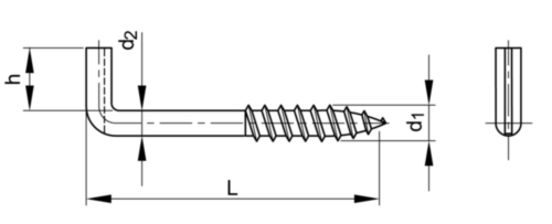 Square hook with wood screw thread, slotted Steel Zinc plated