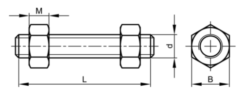 Ászokcsavar 2 db hatlapú csavaranyával ASME B16.5/B18.2.2 Acél ASTM A193 - ASTM A194 Felületkezeletlen Gr.B7 - Gr.2H