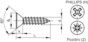 Cross recessed countersunk head tapping screw DIN 7982 C-H Steel Zinc plated black passivated