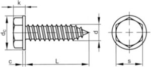 Závitorezná skrutka so šesťhrannou hlavou a nákružkom DIN ≈6928 C Oceľ Pozinkované ST3,5X13MM