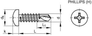 Self-drilling cross recessed pan head screw DIN 7504 M-H Stainless steel A2