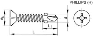 Self-drilling cross recessed countersunk screw with wings Steel Zinc plated