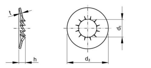 Countersunk serrated lock washer with internal teeth NF E25-512 Spring steel