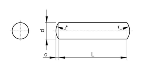Valcový kolík (čapový kolík) DIN 7 Nerezoceľ A1/A2