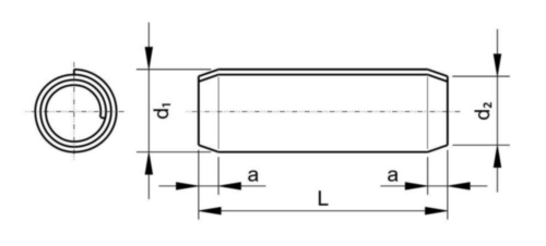 Rugó típusú egyenes csapszeg (spirális csapszeg) tekercselve, normál terhelésre ISO 8750 Rugóacél 420-545 HV30