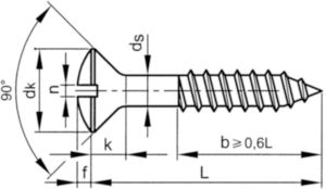 Slotted raised countersunk head wood screw DIN 95 Brass CU2/CU3