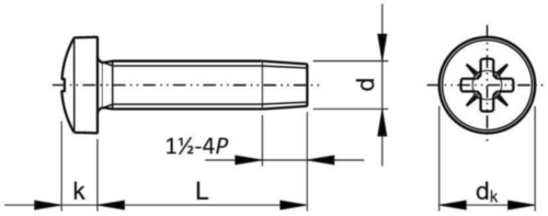 Zelfdraadvormende bolcilinderschroef met kruisgleuf Roestvaststaal (RVS) A2