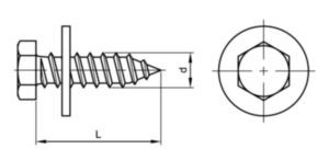 Hexagon tapping screw with cone end and captive washer Steel Zinc plated
