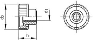 Knurled knob with brass thread insert and through hole Glasfaserverstärkter Kunststoff offen mit Gewindebüchse