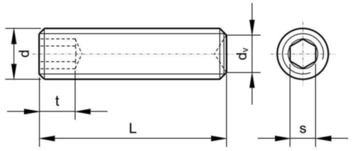 Wkręty dociskowe z gniazdem sześciokątnym z końcem wgłębionym, metryczne DIN 916 Stal nierdzewna A2 M10X25