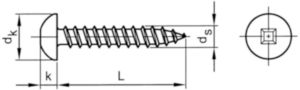 SECURITY Square drive round head wood screw fully threaded Steel Zinc plated fully threaded