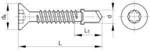 Self-drilling counter screw with wings and Torx® Metric Steel Zinc plated