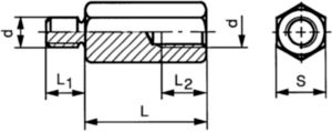 Distanční sloupek s vnitřním závitem a vnějším závitem, typ H1202 Automatová ocel Pozinkované