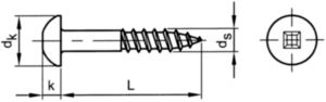 SECURITY Square drive round head wood screw Steel Zinc plated