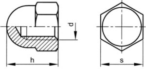 Sechskant-Hutmutter hohe Form BSW Stahl Blank 6 3/4