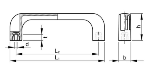 Bridge handle (bow grip) with brass blind threaded bushes Glass-fiber reinforced plastic