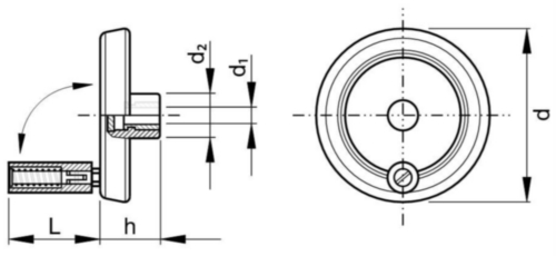 Handwheel, solid with revolving foldaway handle Glass-fibre reinforced plastic