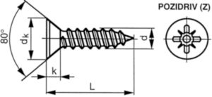 Cross recessed countersunk head tapping screw DIN 7982 C-Z Stainless steel A2