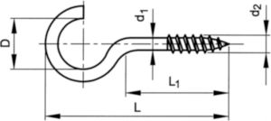 Cup hook with wood screw thread Steel Zinc plated