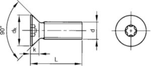 Hexalobular countersunk head screw ISO 14581 Steel Zinc plated 08.8 M6X10