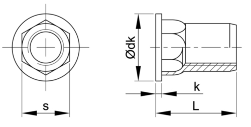 Blindklinkmoer open, cilinderkop, zeskante schacht Roestvaststaal (RVS) A2