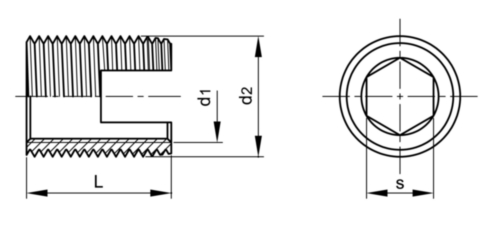 Self-cutting threaded insert with hexagon socket type 302 2 Steel Case-hardened Zinc plated M10X18
