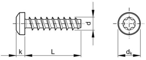 Raised cheese head thread forming screw with Torx®recess Steel Zinc plated