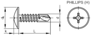 Self drilling cross recessed screw for back panels Steel Zinc plated black passivated