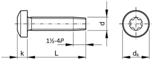 Zelfdraadvormende bolcilinderschroef met T-ster DIN ≈7500-1 PE Roestvaststaal (RVS) A2