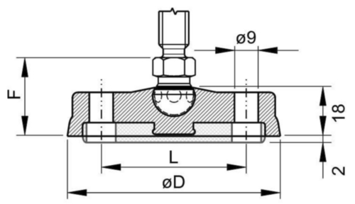 FATH Foot plate with anti-slip plate and fixing holes, ball joint ø 15 mm Műanyag Poliamid (nejlon) Black 120MM