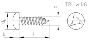 SÉCURITÉ Vis à tôle à tête bombée à empreinte Tri-wing Acier inoxydable (Inox) A2