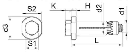 LINDAPTER Hollo-Bolt, hexagonale Acier Galvanisé à chaud