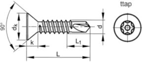 MAXXFAST Self-drilling screw countersunk head ttap® DIN ≈7504 O Stainless steel A2 ST3,5X16MM