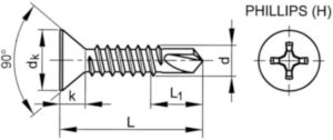 Self-drilling screw countersunk head cross recessed DIN ≈7504 O-H Steel Zinc plated