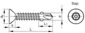 Self-drilling screw countersunk head with wings and ttap® Steel Zinc plated