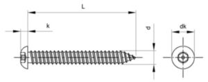 SÉCURITÉ Vis à tête cylindrique bombée plate à six pans creux avec téton Acier inoxydable (Inox) A2 ST4,8X25MM