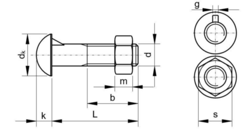 Parafuso cabeça redonda com porca DIN 607/555 Aço Sem tratamento de superficie 4.6 M8X20