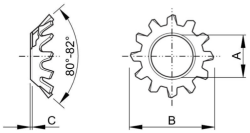 Fächerscheiben extern versenkt ASME b18.21.1 ASME B18.21.1 Stainless spring steel AISI 410