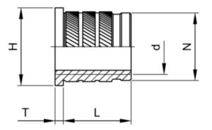 Inserții cu flanșă cu filet interior cu fixare broșată pentru materiale plastice Alamă