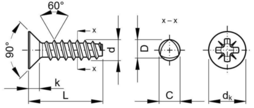 Countersunk PZ screw for plastic 60° Steel Zinc plated