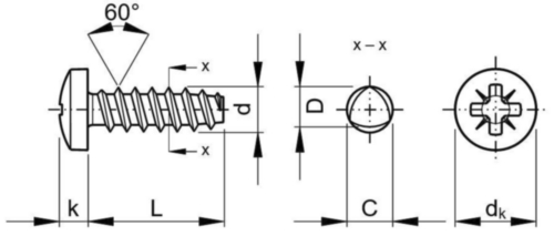 Pan head PZ screw for plastic 60° Stal Ocynkowane NO.8-16X3/8