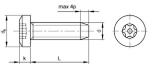 SECURITY Hexalobular socket pan head thread forming screw with pin Steel Zinc flake Cr<sup>6+</sup>free - ISO 10683 flZnnc